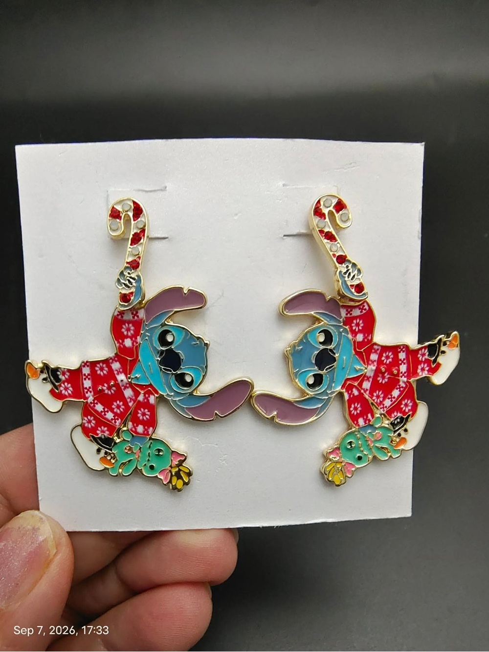 NWOT Disney BaubleBar Christmas Santa Stitch in Jammies Post / Dangle Earrings